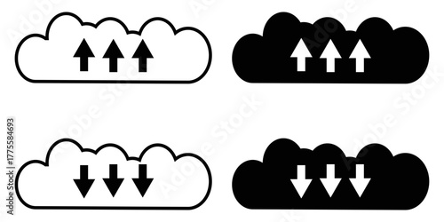 Cloud Upload & Download Icon Set — Modern, Minimal, and Data-Driven Vector Collection