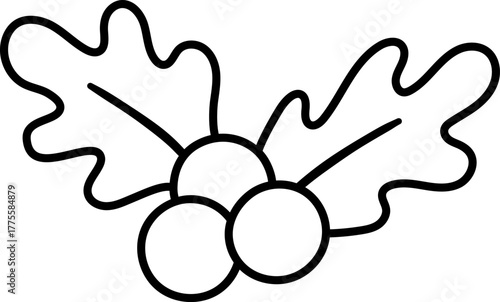 Vector black and white holly leaves and berries isolated on white background. Cute funny line illustration of new year symbol. Christmas coloring page for decorations or design