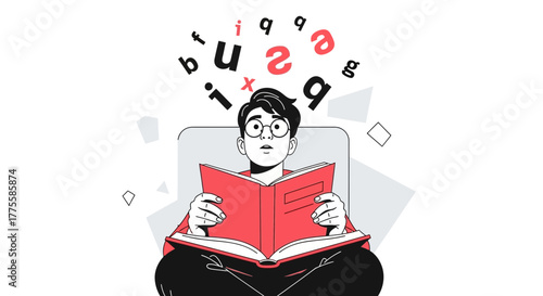 Young Person Involved In Literature Studies And Abstract Alphabet Conceptualization