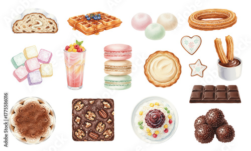 Watercolor European and International Sweet Dessert Collection