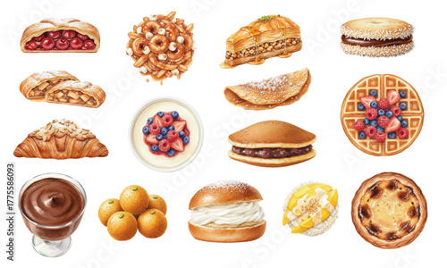 Watercolor International Pastries and Sweet Dessert Collection
