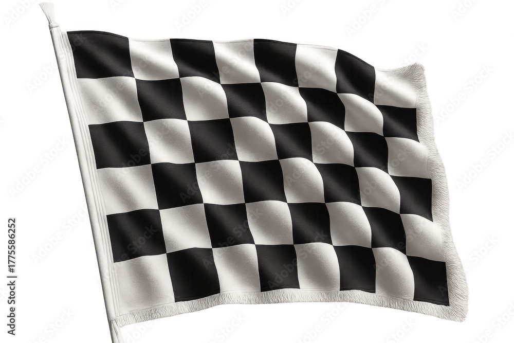 Obraz premium Checkered flag waving, representing winning, speed, and competitive success in racing events. Transparent background