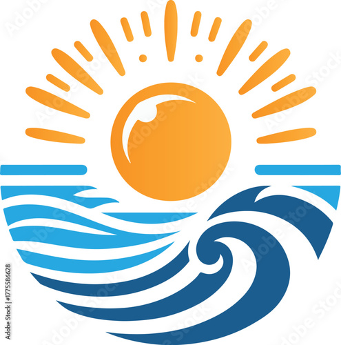 Sun and waves logo icon vector white background .