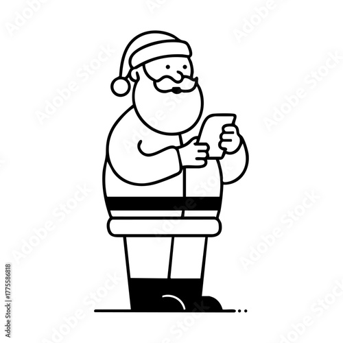 Santa Claus checking messages on his phone, representing a modern take on Christmas traditions and digital communication.