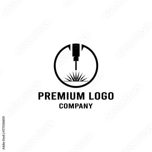 CNC machine illustration logo design, abstract, laser beam sparks, laser cutting, metalworking, element, machining, computer, stainless, modern, industrial, engineering, symbol, sign, laser, cutting