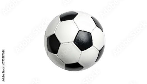 Wallpaper Mural A black and white soccer ball floats isolated on a solid dark black background, center view, crisp and detailed Torontodigital.ca