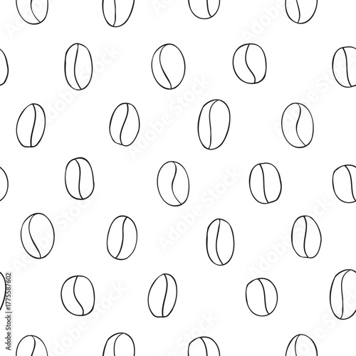 Abstract coffee beans background. Hand drawn pattern. Coffee bean seamless pattern. Vector
