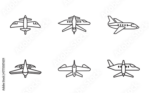 Collection of Airplane Icons Set Vector Design for Aviation Industry and Air Travel Concept Illustration Graphic Template