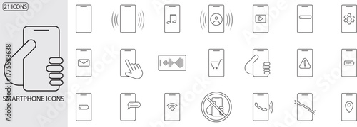 21 smartphone line icons, smartphone icons, handphone icons, vektor.