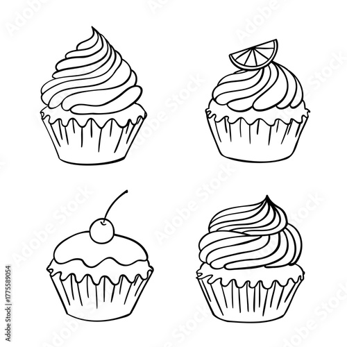 Set cupcakes. Doodle collection. Flat style.Vector stock illustration