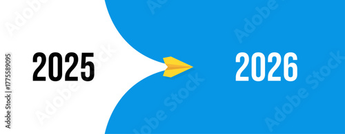 Transition from 2025 to 2026 with a paper plane, symbolizing change, new beginnings, and the passage of time