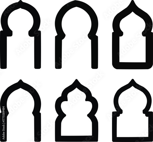 Islamic Arch Silhouette Icons  Ornamental Windows and Mosque Frames
