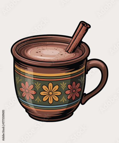 Cup of hot drink with cinnamon stick