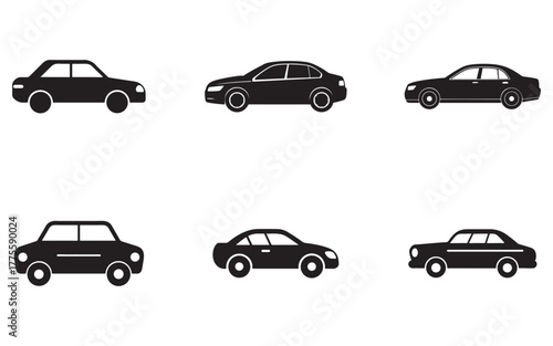 Collection of Car Icon Designs in Black and White Graphic Representations for Automotive Industry Concepts