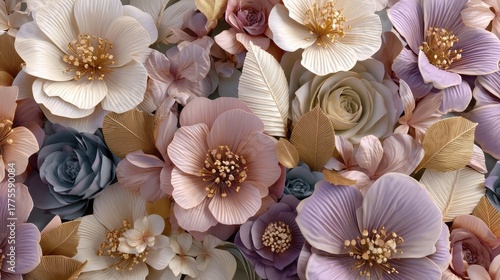 Intricate 3D seamless floral background with realistic textures, elegant romantic and highly detailed.