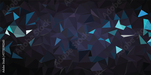 Dark Geometric Polygon Background with Blue Abstract Triangular Shapes. Abstract Blue Background.