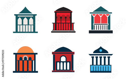 Collection of Colorful Gazebo Illustrations with Different Architectural Styles Ideal for Design Projects and Creative Applications
