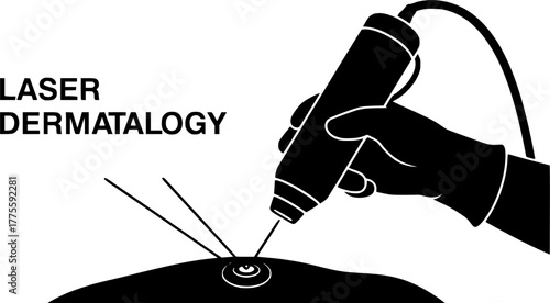 Laser dermatology icons set in black and blue colors on white background
