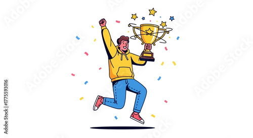 A Cheerful Person Celebrates Winning Their Prize And Achieves Success With Joy