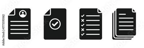 Document icon set. Document, file, notepad, accept, form sign. Document web icons. Containing contract papers, folder, certificate, accept, approved, clipboard, invoice, archive. Editable stroke