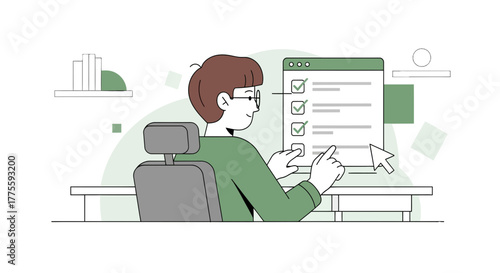 A Person Reviewing Checklist on A Computer Screen and Interacting with It