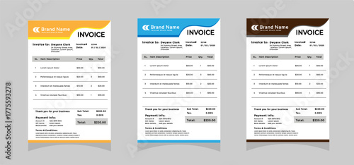 Three-color variation creative invoice template design