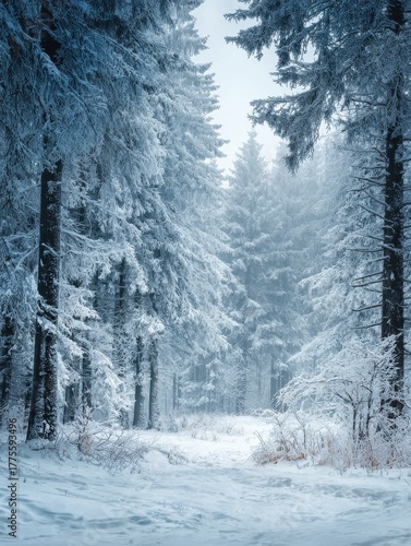 frozen winter forest with snow covered trees outdoor no logos no brands ar 34