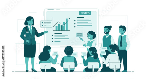 Business Presentation Depicting Data Analysis And Team Collaboration With Colleagues