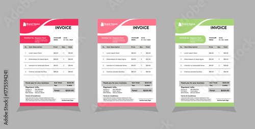 Three color variation creative invoice template design 04