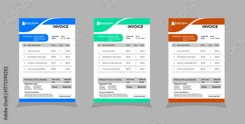Three color variation creative invoice template design 05