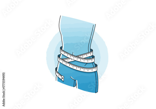 Illustration of a torso with a measuring tape wrapped around the waist, suggesting weight loss or fitness.