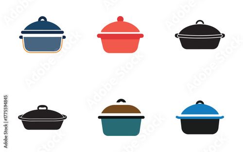 Collection of Pot Icons in Various Colors and Styles Kitchenware Design Elements Cooking Utensils Set Meal Preparation Concepts