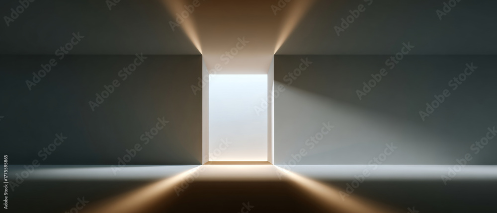 custom made wallpaper toronto digitalMinimalist empty room with an open doorway emitting bright natural light and casting geometric shadows on smooth walls and floor