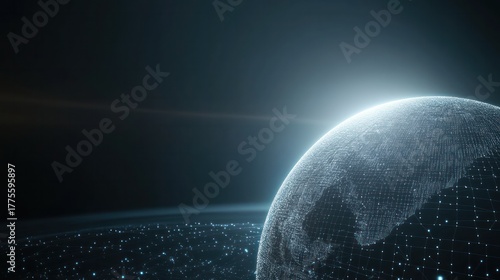 World orbit global earth sun light shine on surface and reflection curve shape in space galaxy.