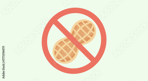 A children’s book illustration of a no peanuts icon. Soft pastel tones, rounded shapes, clear and friendly appearance suitable for kids