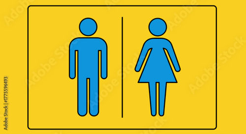 A cartoon-style digital illustration of a public restroom sign with male and female symbols