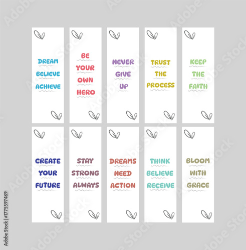 Motivational Quotes Printable Bookmark Set with Minimal Leaf Accents
