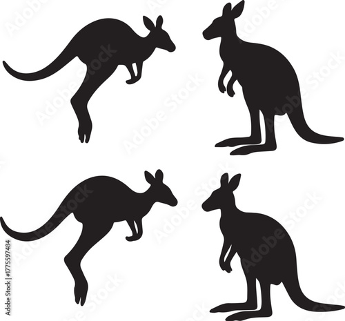Set of silhouette kangaroo transparent
