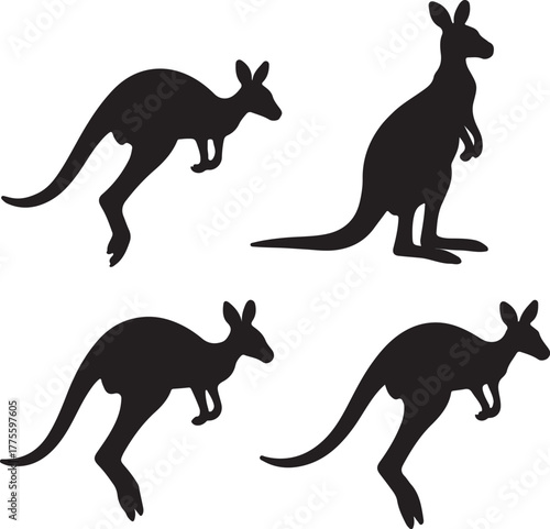 Set of silhouette kangaroo transparent