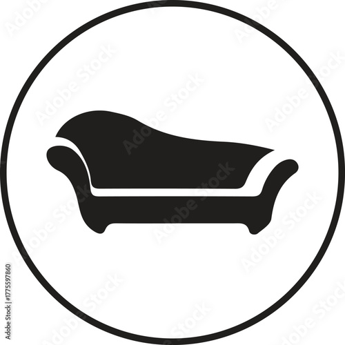 Simple black silhouette of a chaise lounge in a circle