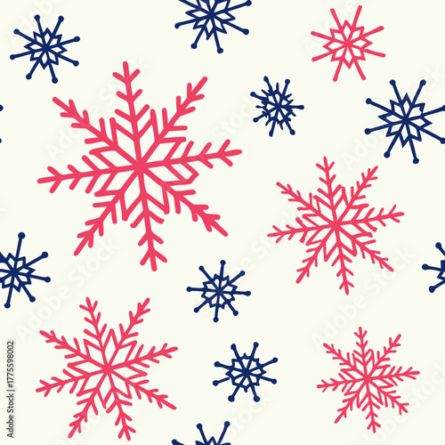Seamless snowflake pattern with delicate, symmetrical ice crystal motifs on a soft winter background. Ideal for holiday designs, seasonal textiles