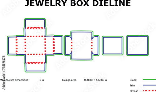 Jewelry Box Dieline — Packaging Template with Fold Lines and Dimensions