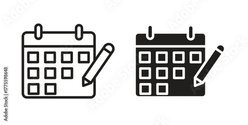 Calendar pen icon. filled flat sign for mobile concept and web design