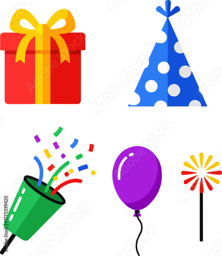 Celebration Party Elements Gift Box Balloon Confetti Popper Party Hat Sparkler