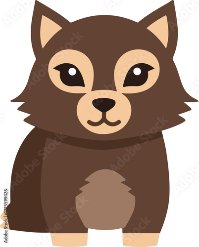 Cute cartoon brown wolf cub sitting illustration friendly face adorable wild animal