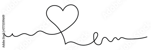 Continuous line heart drawing with loop illustration. A heart line icon symbolizing love in outline style drawn in continuous single line vector illustration