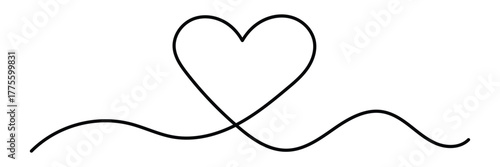 Continuous line heart drawing with loop illustration. A heart line icon symbolizing love in outline style drawn in continuous single line vector illustration