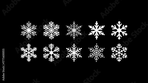 10 simple vector snowflakes. Minimal winter icons for Christmas and New Year design, silhouette shapes for cutting machines, printable holiday elements, clean line flake symbols.