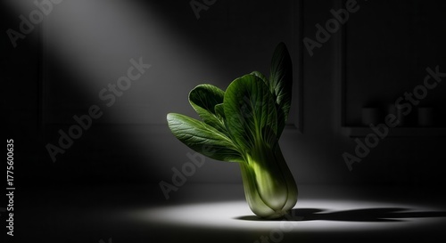 Dramatic Vegetable Composition: Bok Choy Illuminated Against a Dark, Moody Background