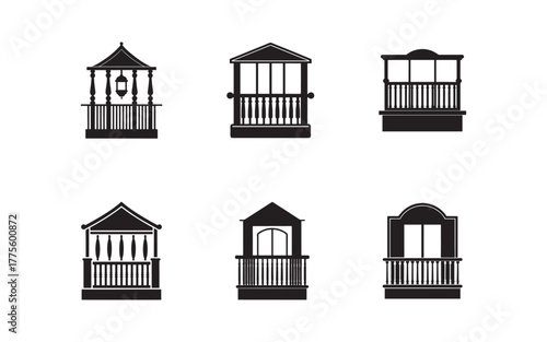 Elegant Balcony Silhouette Collection Architectural Design Elements and Decorative Building Features for Creative Projects